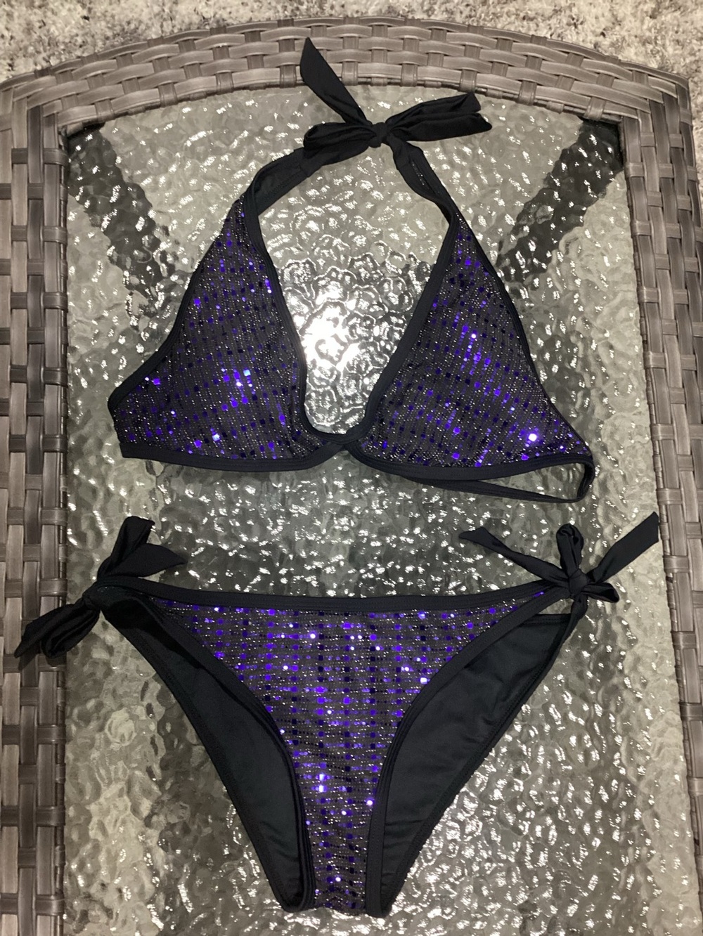 Black Bikini with Purple Sequin Accent